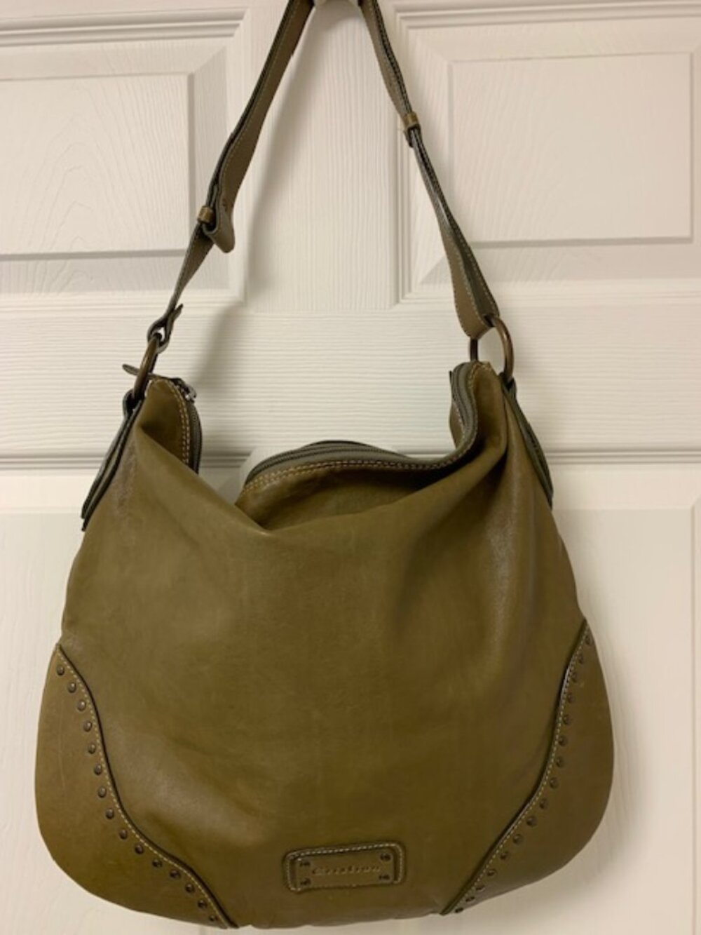 Olive Green Leather Cristian Shoulder Bag Studded